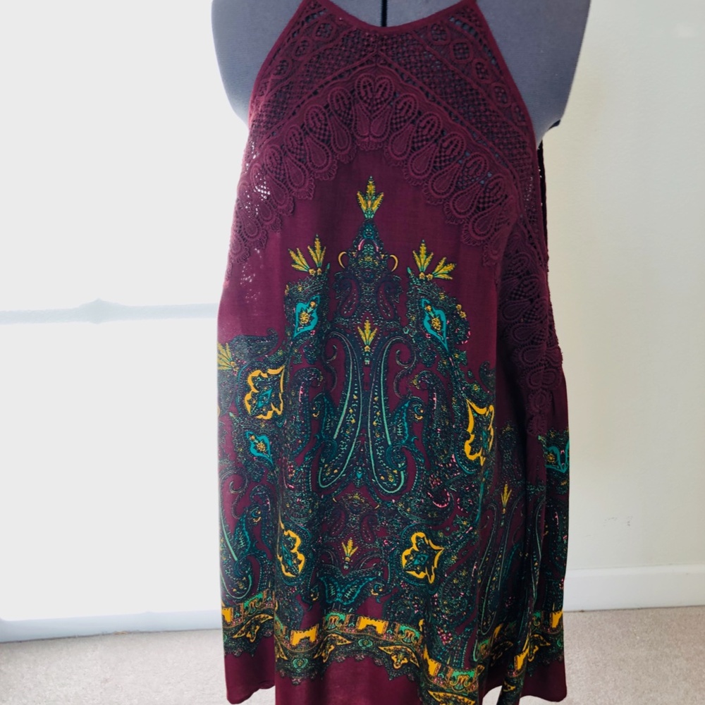 Free People Burgundy Tunic with Lace Details